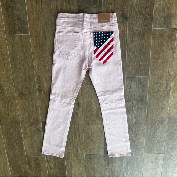 First Row Slim Straight Pink Distressed Jeans 32x32 Made in USA Flag Pocket - Picture 2 of 5